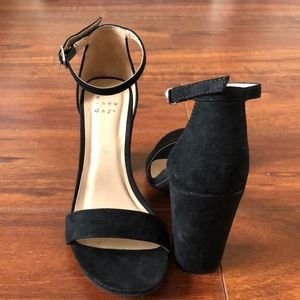 Black faux suede heels